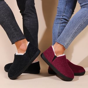 Leisure Full Coverage Fur Collar, Wearing Cotton Shoes For External Wear, Comfortable Indoor Shoes, Memory Cotton, Winter Wrapped Heel Cotton Slippers