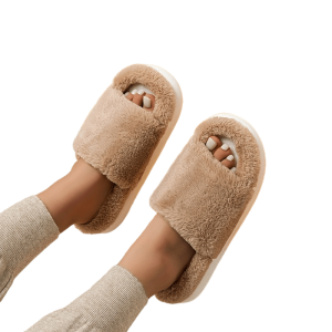 Thick Soled Cotton Plush Slippers For Warmth And Anti Slip Home Use, Thickened Plush Open Cotton Slippers