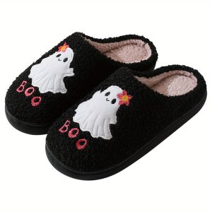 Halloween Slippers Ghost Slippers Women Men Furry House Shoes Non-Slip Rubber Sole Soft Slip Home Shoes for Indoor and Outdoor