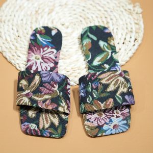 Women's Flower Pattern Slide Sandals, Casual Open Toe Flat Summer Shoes, Lightweight Slide Sandals