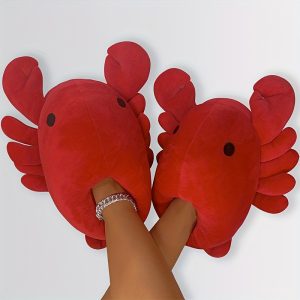 Funny Novelty Lobster Home Slippers, Cute Soft Plush Comfy Warm Indoor Home Shoes