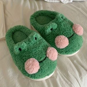 Cute Frog Design Slippers, Casual Slip On Plush Lined Shoes, Comfortable Indoor Home Slippers