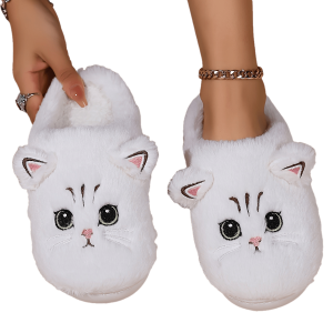 Cute Kitty Plush Novelty Slippers, Warm & Cozy Indoor Fuzzy Shoes, Women's Bedroom Slippers