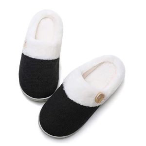 Women's Fuzzy Wool-Like Plush Fleece Lined, Cozy Memory Foam Slippers, House Slippers Indoor Outdoor Slippers With Anti-Skid Rubber Sole