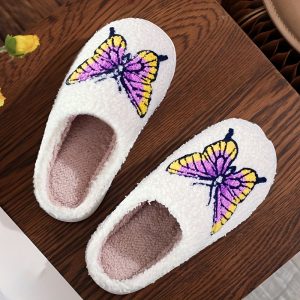 Cozy Butterfly Print Slippers, Soft Home Footwear With Indoor Non-Slip Sole, Comfortable Women's House Shoes