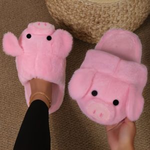 Funny Fluffy Cartoon Novelty Slippers, Closed Toe Soft Sole Plush Backless Shoes, Indoor Non-slip Mute & Cozy Shoes