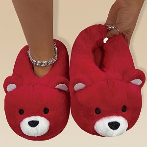 Funny Cartoon Fuzzy Novelty Slippers, Slip On Soft Sole Flat Non-slip Comfy Shoes, Winter Plush Home Warm Shoes