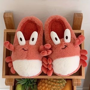 Cute Cartoon Animal Crab Design Slippers, Casual Slip On Plush Lined Shoes, Comfortable Indoor Home Slippers