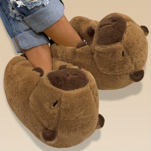 Cute Cartoon Capybara Plush Slippers, Full-Coverage Indoor Warm Shoes, Cozy Animal Indoor Fuzzy Shoes