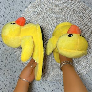 Funny Cartoon Duck Novelty Slippers, Soft Sole Lightweight Slip On Home Shoes, Non-slip Indoor Backless Mute Shoes