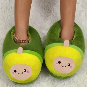 Funny Cartoon Novelty Avocado Slippers, Soft Sole Lightweight Round Toe Mute Home Warm Shoes, Indoor Non-slip Plush Shoes