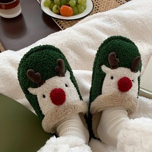 Cute Cartoon Home Indoor Plush Shoes, Female, New Christmas Elk Winter Warm Monthly Cotton Slippers Female, Christmas Gift, Soft And Comfortable