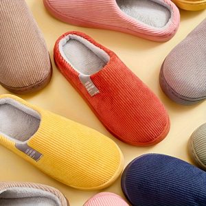 Mens Winter Corduroy Slippers -Luxurious Soft Plush Lining - Anti.skid Slip-on -Ribbed Upper -Indoor Comfort Shoes for Cozy Days