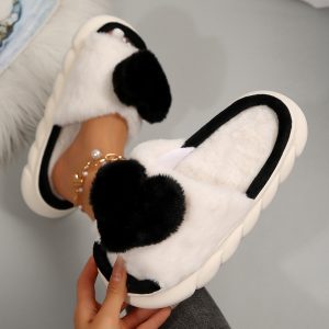 Halloween Women's Heart Decor Fluffy Novelty Slippers, Fashion Indoor Home Slippers