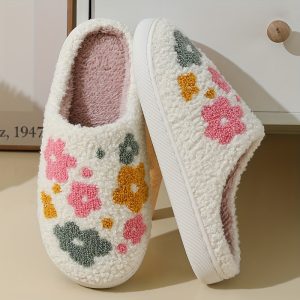 Colorful Flower Home Warm Slippers, Soft Sole Bedroom Plush Lined Cozy Shoes, Non-slip Floor Mute Shoes